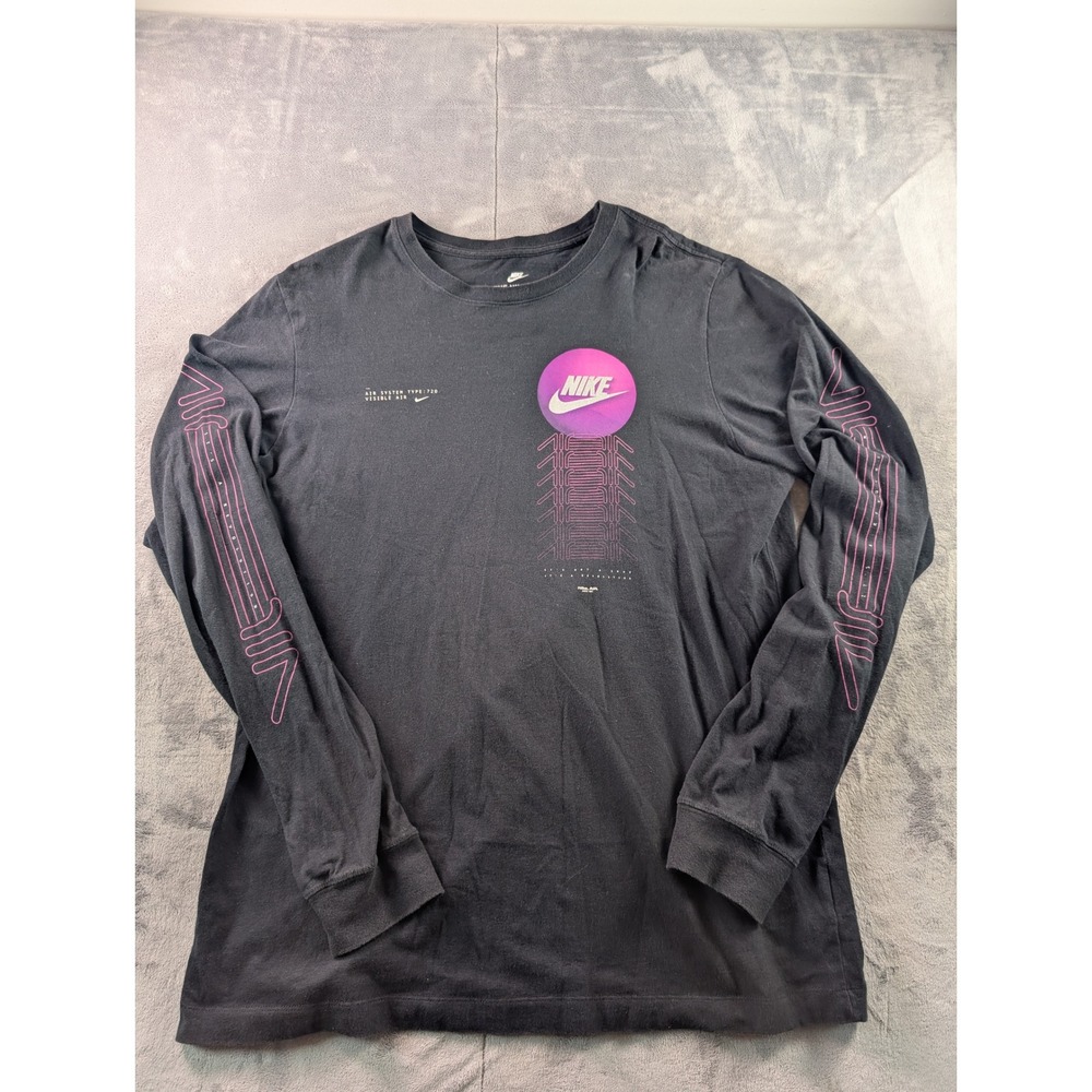 Nike Air System Type 720 Long Sleeve Graphic T-Shirt Black Mens L 637598-00A